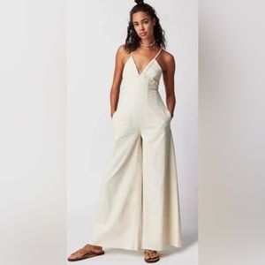 Free People Curvy Soul Ties Wide Leg Denim Jumpsuit NWOT